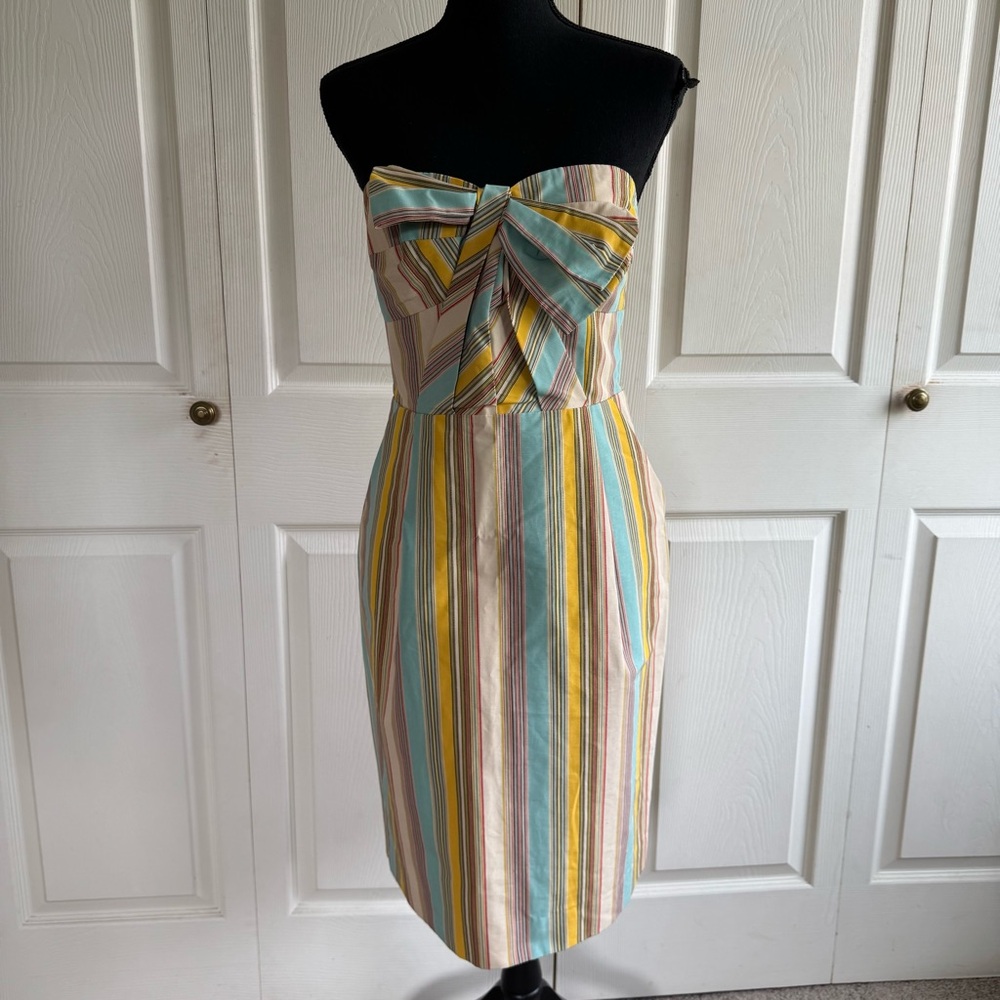 Anthropologie MOULINETTE SOEURS Straightaway Jacquard Bow Striped Mini Dress 10